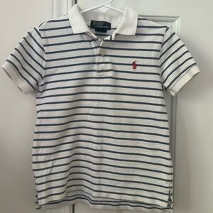Boys Polo by Ralph Lauren. White with blue stripes. Size 4T.